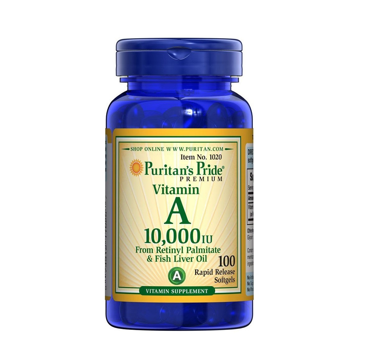 Puritans Pride Vitamin A 10000IU 100 Softgels FitAndHealthy.ro