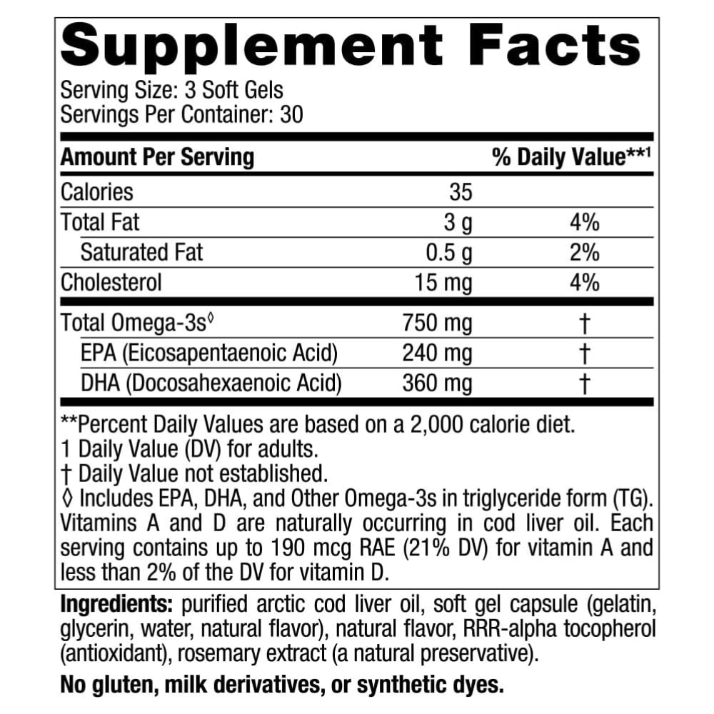Nordic Naturals Arctic Cod Liver Oil 90 Soft Gels 3